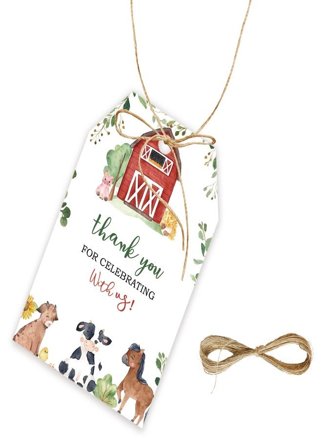 FORSHEEP 50pcs Farm Thank You Tags, Farm Animals Gift Tag with String for Gender Reveal Party, Pig/Duck/Horse Thank You Paper Tags for Farm Themed Birthday Party Favors - Image 1